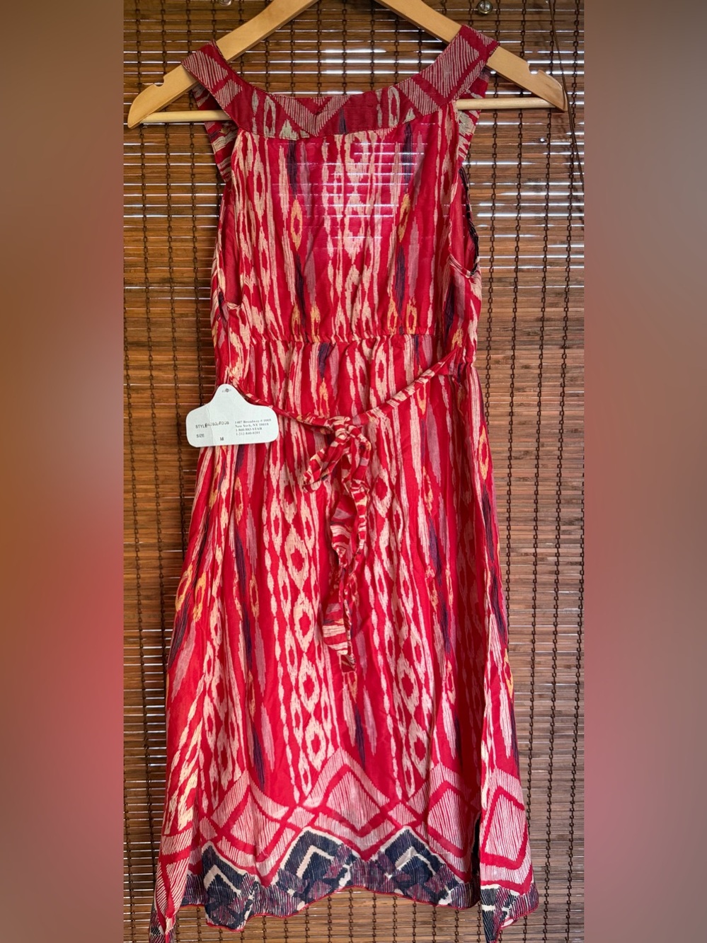 Vintage Angie Ikat Print Red Boho Midi Dress NWT Size Medium - Picture 9 of 9